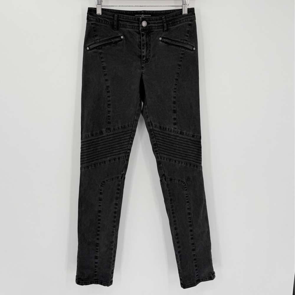 Peruvian Connection Black Moto Jeans Zipper Pockets Skinny US 2‎